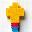 Icon of a lightbulb made of building blocks.