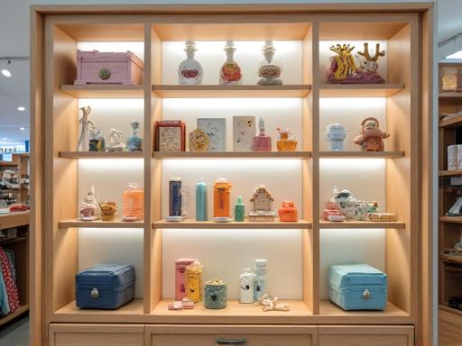 A beautifully arranged shelf of Little Explorers Co. toys in a boutique retail store.